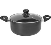 Home Solazzia - Cacerola alta con tapa de cristal y asas de mango SOFT TOUCH, 18/20/24 cm, apta para todo tipo de cocinas incluida inducción , Color Negro