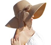 Verde Sombrero de Paja Caqui para Mujer Grande 5,5 Pulgadas con Bowknot