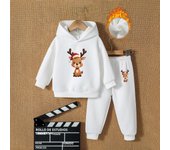 1-8Y Baby Boys Christmas Long Sleeve Autumn/Winter Cartton Car Pyrography Hoodie Sweatshirt &Trousers Suit  Outdoor Sporty Set