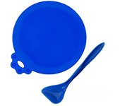 2pcs/set Reusable Pet Food Can Cover Silicone Dogs Cats Storage Tin Cap Lid Seal Cover with Spoon