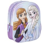 Mochila Infantil 3D de Frozen - Color Azul - 25x10x31 cm - Fabricada en Poliéster y EVA - Con Cierre de Cremallera - Estampado de Elsa y Anna