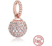 Hot Sale Rose Gold Series Pink Zircon Leaves Heart Pendant Sparkling Clip Bead Fit Pandora Charm Bracelet DIY 925 Silver Jewelry