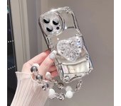 Star Silver Gold Plated 3D Diamond Heart Strap Phone Case For iPhone 15 14 13 12 11 Pro Max X XS XR Plus+ Wristband Case