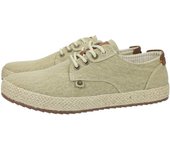 Zapatillas marca REFRESH para hombre en color beige. Zapatillas de lona, con piso de esparto, cordones y plantillas suaves, cómodas, frescas, ideales para verano