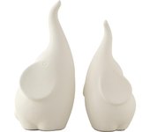 Bonita pareja de elefantes en blanco, estatua moderna para estantería de TV