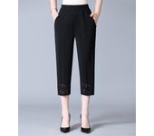 Middle Aged and Old Women Summer Pants Thin Elastic Waist Loose Casual Cropped Pants Mother Clothing Pant