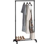Burro de Ropa Perchero Estilo Moderno con Ruedas y 2 barras para Zapatos en Color Negro 75x157x42 cm