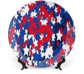 Plato decorativo de 10 pulgadas, redondo de porcelana de EE. UU., con los colores del Día de la Independencia de Estados Unidos, adorno con estampado de Navidad y Año Nuevo, accesorio decorativo para cenas, fiestas, bodas y mucho más.