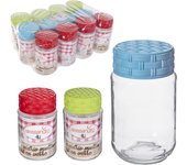 CM - Bote de Cristal con Tapa Ratán. Pack 6 y 12 Unidades en Colores Surtidos. Disponible a Elegir en Varios Tamaños. Tarros de Cristal para Cocina. Almacenaje de Cereales, Legumbres, Líquidos, Verduras, Frutas. Botes con Cierre de Rosca para Conservas