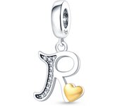 Fit Pandora 925 Original Bracelets 925 Silver Color 26 Gold Heart Zircon Letter Charms Beads DIY Creative Birthday Jewelry Gifts