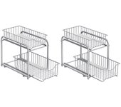 Organizador de cocina apilable de 2 niveles, estantería extraíble para armario, con cajones, ideal para bajo el fregadero, negro o plata