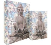 CAPRILO REGALOS & DECORACIÓN Set de 2 Cajas Libro Decorativas Orientales de Madera Forradas "Budas con Flores". Joyeros. Cajas Multiusos. Regalos Originales. Decoración Hogar. 18 x 7 x 27 cm