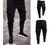 Pantalones Vaquero Slim Hombre Diseño Desgastado - Moda Streetwear con Múltiples Bolsillos y Cintura Elástica para Verano