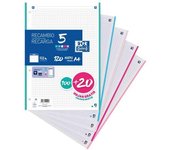 Oxford 5 recambio formato a4 cuadriculado 5x5mm 4 taladros - 100 hojas + 20 gratis - banda de 5 colores pastel