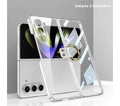 Luxury Plating HD Transparent Case for Samsung Galaxy Z Fold 6 5 5G Case with Ring Metal Ring Clear Shockproof Shell Case