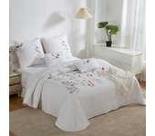 Novotextil - Colcha Bordada Primavera/Verano con 2 o 4Fundas de Cojín | Microfibra Suave | Para Camas 90, 105, 135, 150 y 180 | Colores Neutros con Bordado Vivo | Lavable y Ligera | Relleno de 150gr/m2  | Cubrecamas de entretiempo |  Confort y Decoración