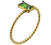 GOLDENCAT Anillo Colorful Braid Verde Talla 7, Anillo Trenzado con Circonita, Anillo de Acero con Circonita Verde, Diámetro Interno del Aro 17.3 mm, Zircon, Acero Titanio, Baño de Oro 18k