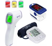 Kit para el hogar 3 en 1: tensiómetro digital, termómetro infrarrojo sin contacto y pulsómetro portátil. Controle la frecuencia cardíaca, la presión arterial y la temperatura corporal. Fundamental PARA LA Felicidad familiar.