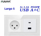 Israel wall power electrical socket 16A 4000W 1 2 gang 1way switch with USB Typec ports 86/146/147 outlets glass panel sockets