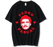 I Heart Pedro Pascal T Shirts I Love Pedro Pascal Movie TV Actor T-Shirt Men's  Cotton Short Sleeve Gothic T Shirt 80107