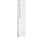 HOMCOM Armario Alto de Baño con 1 Puerta 3 Estantes Abiertos y Balda Interior Ajustable Mueble Auxiliar de Almacenaje para Salón Aseo Dormitorio 34x20x165 cm Blanco
