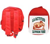 MERCHANDMANIA Pack Mochila Roja y Estuche frase motivadora la actitud lo puede todo school material