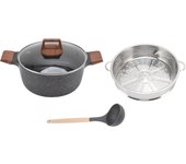 Olla para sopa con tapa transparente a prueba de adherencia, de aleación de aluminio, con mango antiescaldaduras para cocina de gas de inducción, color negro