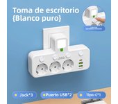 Enchufe Europeo Con 3 Salidas AC + 2 Puertos USB + 1 Tipo C Adaptador De Enchufe 6 En 1 Cargador De Pared Para Hogar Y Oficina