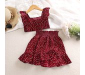 Girls' Clothing Set 5-12T Tri-Color Optional Flying Sleeve Square Collar Vest Top + Lace Skirts  Children Girls Baby Clothes Set