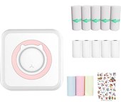 Mini impresora de bolsillo portátil sin tinta impresora fotográfica con papel de impresora de 13 rollos para impresora inalámbrica para iOS/Android Smartphone (rosa)