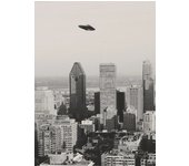 Flying Saucer (UFO) Above A Forest Poster Vintage Black White Photography Canvas Painting Wall Art Picture for Room Home Decor