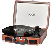 Denver Tocadiscos VPL-120 Marrón, 3 Velocidades, Maleta, 2 Altavoces, Grabación, Autostop