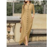 Elegant and Fashionable Neutral Style Long Sleeved Cardigan Solid Color Long Cotton and Linen Dress New Temperament Party Dress
