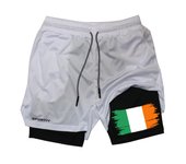 Flag Print 2 in 1 Workout Running Shorts for Men Gym Athletic Performance Shorts with Compression Liner Phone Pocket Towel Loop