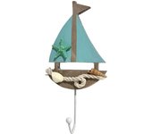 CAPRILO REGALOS & DECORACIÓN Adorno Colgante Decorativo de Madera " Percha Barco con Estrella". Percheros.  Muebles Auxiliares. Decoración Hogar. Regalos Originales. 10,50 x 5 x 24 cm.