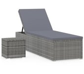 vidaXL Tumbona de jardín con cojín y mesita ratán sintético Blanco crema, Marrón, Gris Sillas de Exterior Ideal para jardín, playa, piscina, terraza Tumbona Piscina Tumbonas Playa Tumbonas Jardín Exterior