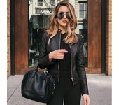 New Vintage Women PU Leather Bomber Jacket Fashion Casual Autumn Winter Zipper Windbreaker Streetwear Female Blazer Y2K Clothes