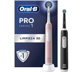 Oral-B | Pro Series 1 - Cepillo de dientes eléctrico, paquete doble, 2 cabezales de cepillo, 3 modos de cepillado y sensor de presión para cuidado dental, rosa/negro