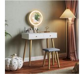 HOMCOM Tocador de Maquillaje con Luz LED y Taburete Mesa de Maquillaje con Espejo Brillo Ajustable 3 Colores 2 Cajones y Organizador Tocador Moderno para Dormitorio 80x43x133 cm Blanco