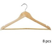 5 FIVE Pack 8 Perchas de Madera 45x23cm - Organizador de Armario - Ahorra Espacio - Resistentes y Duraderas - Color Natural de Madera
