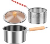 Deep Fryer Pot Stainless Steel Deep Fryer with Basket and Handle Portable Fry Pot with Lid Oil Saving Deep Fat Fryer Cooking