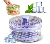 Cubitera con tapa y recipiente, 64 cubiteras para congelador con 2 bandejas, recipiente, tapa y pala para hielo, bandeja de plástico y silicona de fácil liberación para bebidas, cócteles y café (verde)