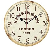 Reloj de pared redondo de la estación de Kensington de Londres, reloj de madera colgante decorativo de estilo de madera de granja de 14 pulgadas