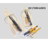 Lote de 10/15 unidades baraja de naipes española y bolígrafo de bambú con linterna en bolsa de regalo con lazo en color champan - regalos para bodas hombres caballeros detalles para invitados de boda