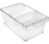 HOGUITA-Cajón Organizador Nevera con Cesta y Separador, Organizador Frigorífico para Alimentos, Verduras y Congelados, Ideal para Maximizar Espacio en el Frigorífico y Mantener el Orden