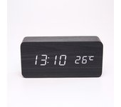 Reloj despertador digital, escritorio LED Modo de ahorro de energía Grano de madera para adultos que duermen mucho Negro