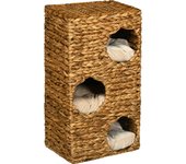 PawHut Barril rascador para gatos de 76 cm de alto con 3 cuevas, cojines lavables, poste rascador, torre para gatos hecha de jacinto de agua, marrón claro