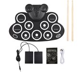 Electronic Drum Set Hand Roll Drum Set with Drumsticks Foot Pedal 9 Pads Dual Speaker Supports Connection MIDI Gaming Pad Drum
