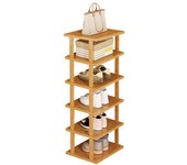 Zapatero vertical, organizador de 6 estantes de almacenamiento verticales, estante estrecho, pequeño zapatero de madera, estructura estable, impermeable, gran capacidad, bambú con gran carga