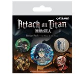 Pack 5 Chapas Broches Pins Pyramid  Anime Attack on Titan Ataque a los Titanes, Con Imperdible Parte Trasera, 1 de 38mm y 4 de 25mm